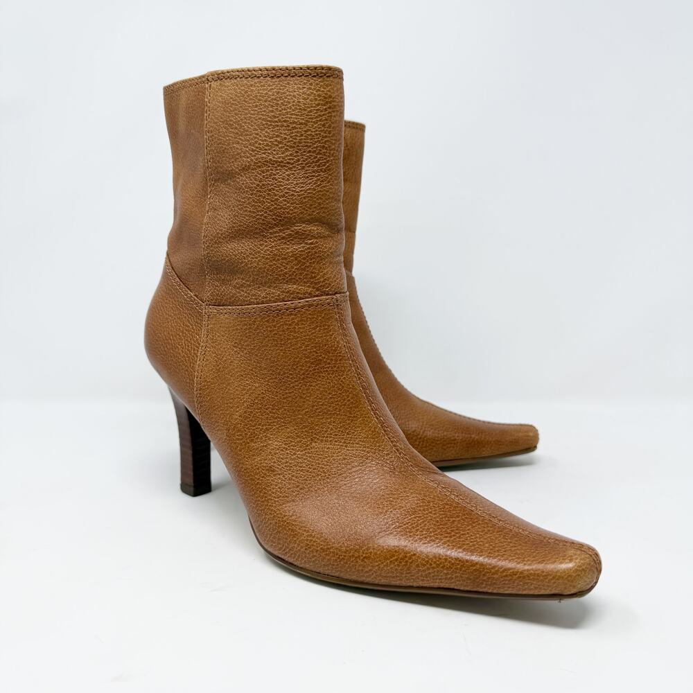 Vintage Y2K Mossimo Tan Leather Pointy Toe Stiletto Booties Women's 5.5 Side Zip